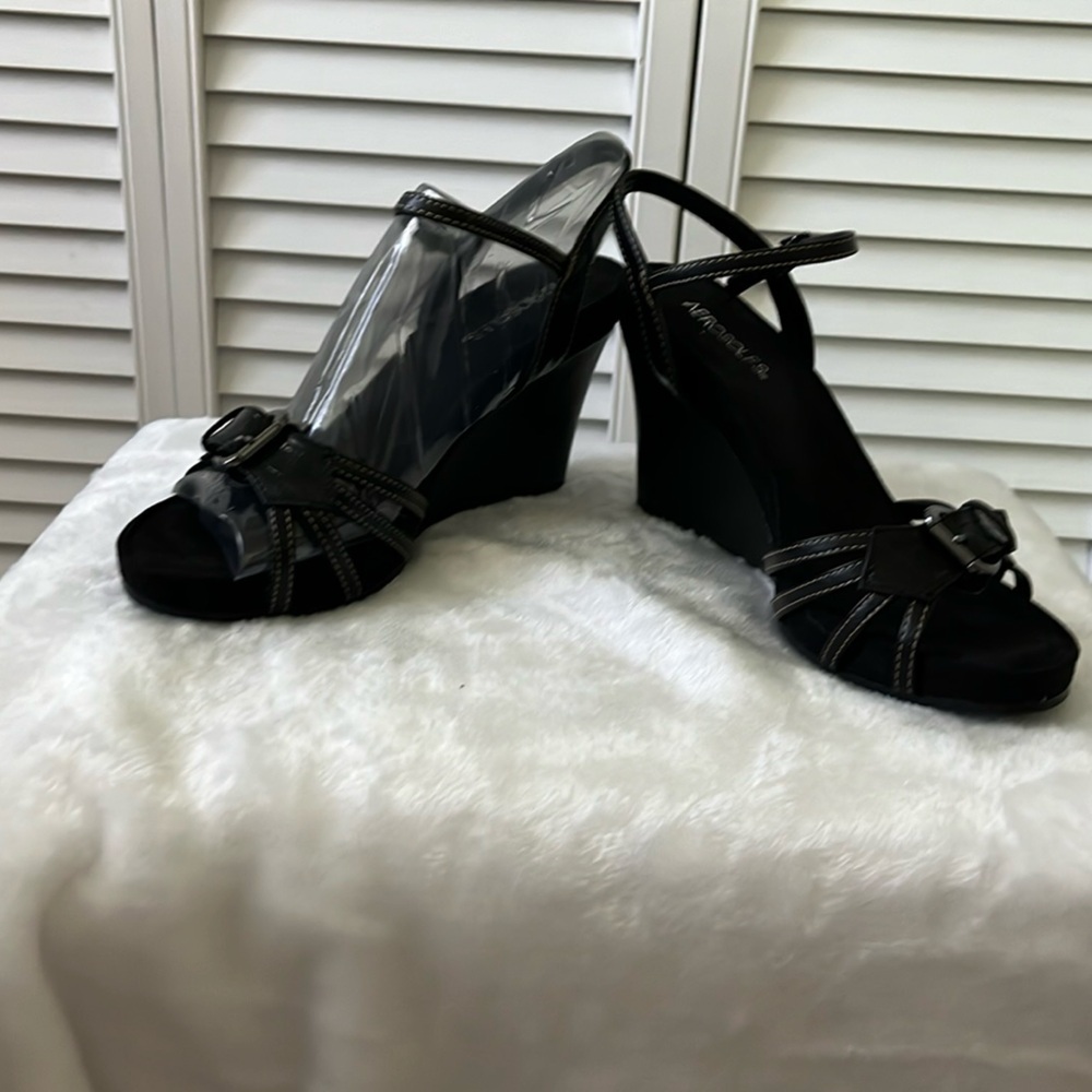 Final Markdown - Aerosoles Plush Around Wedge, Black Croco, Size 10M, New In Box